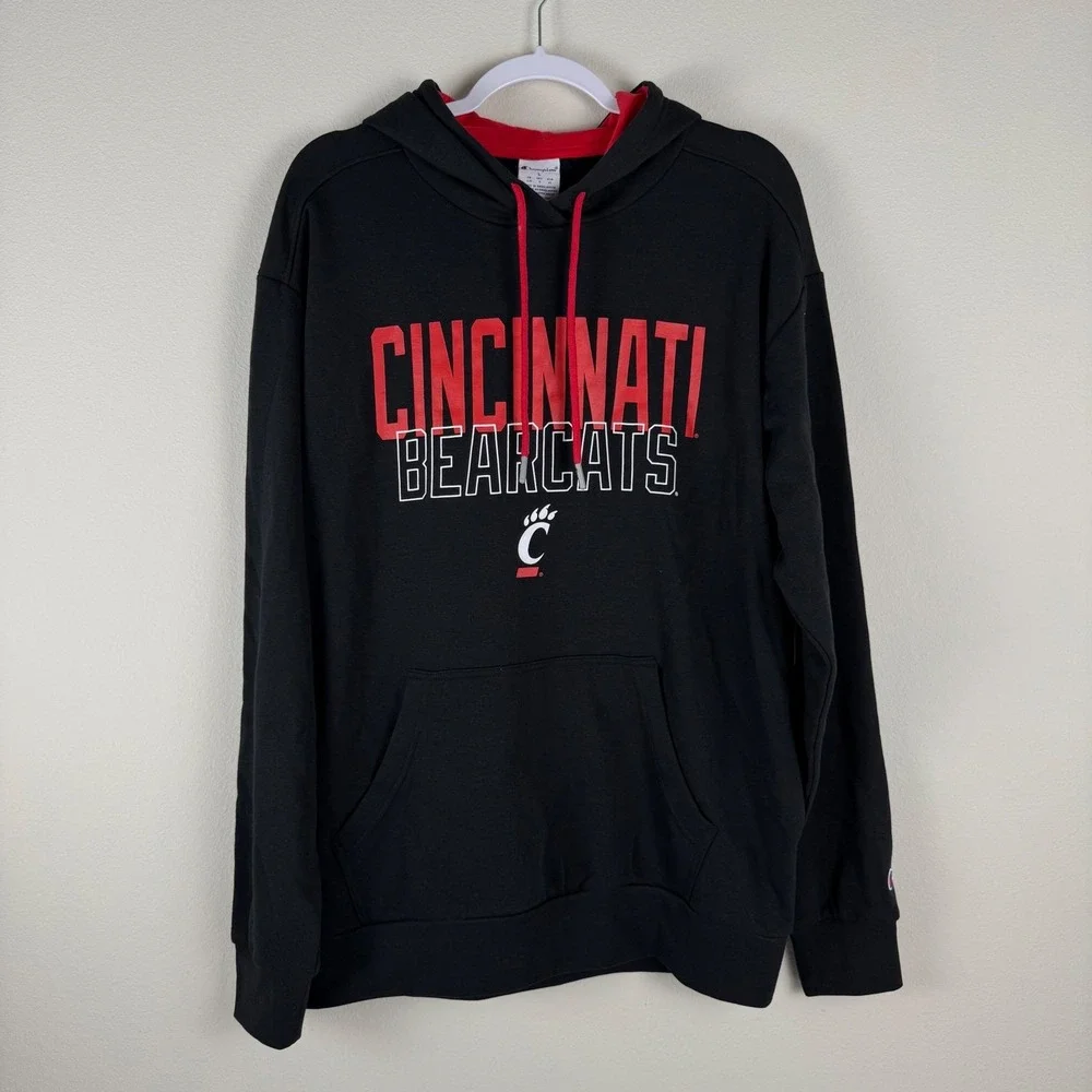 Champion Cincinnati Bearcats Black Red Hooded Sweatshirt Hoodie Mens Size L - Picture 2 of 8
